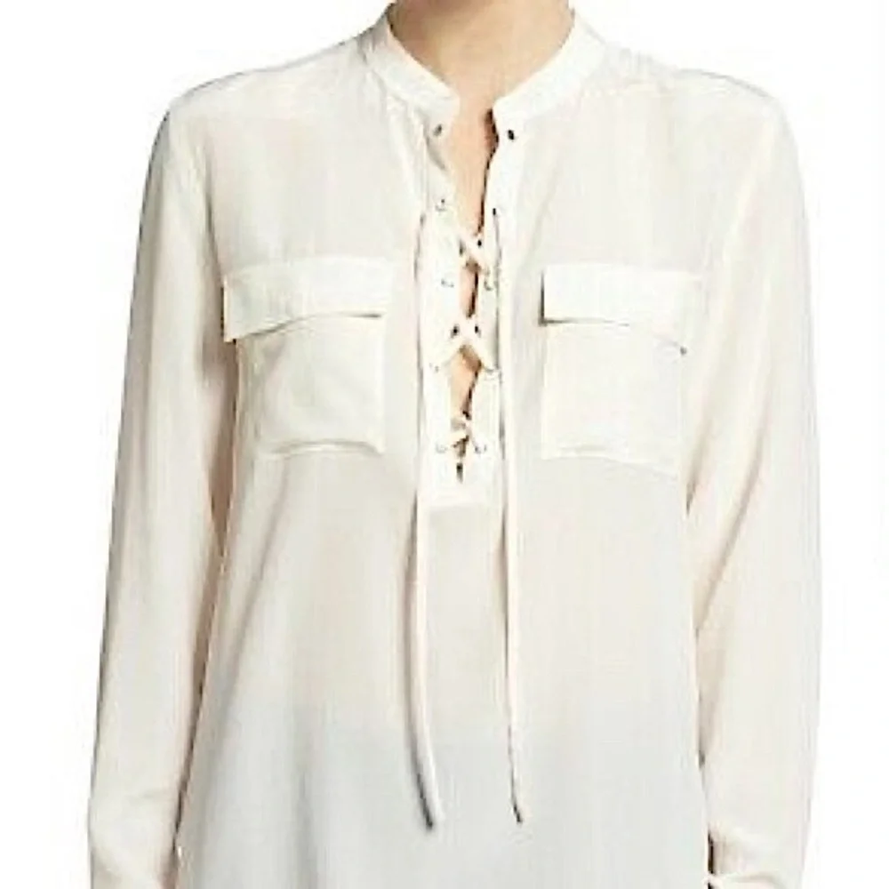 Madewell Silk Lace Up Blouse in Ivory Off-White - Picture 3 of 16
